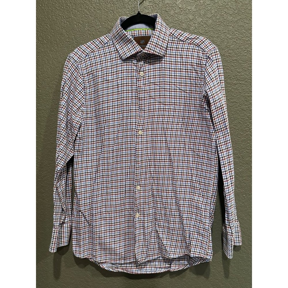 Tattersall London vintage 80 long sleeves houndstooth button down mens shirt